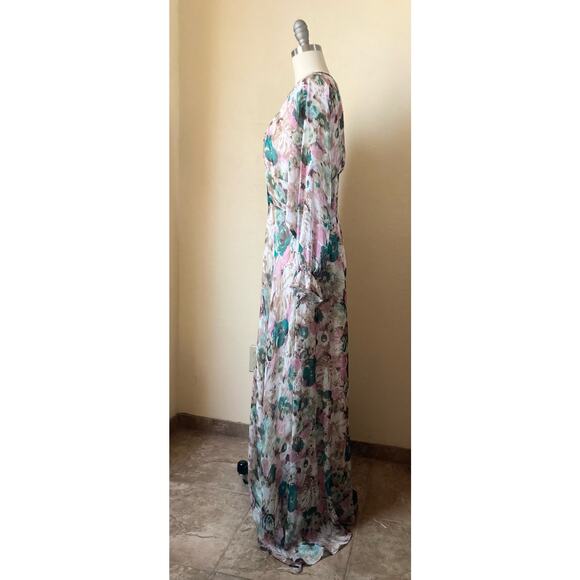 TS Three Seasons Women's Maxi Dress Size L Chiffon Floral Pink - Picture 3 of 10